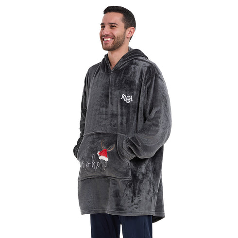 Snuggs Blanket Hoodie Dark Grey Christmas Ho Ho Ho Pocket